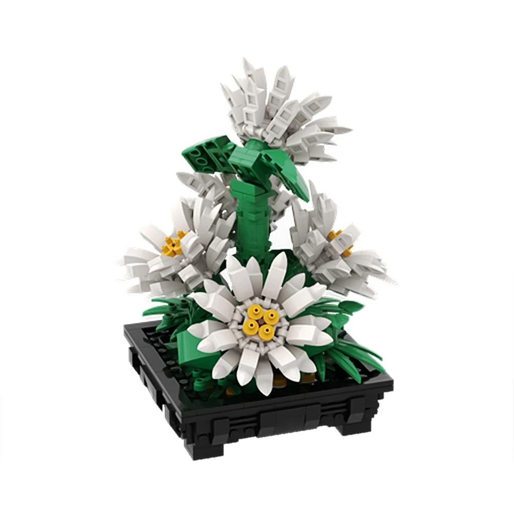 Gobricks MOC Daisies Bouquet Bricks Office Home Decoration Potted Daisies Garden House Plant Assembly Building Blocks Toys Gift