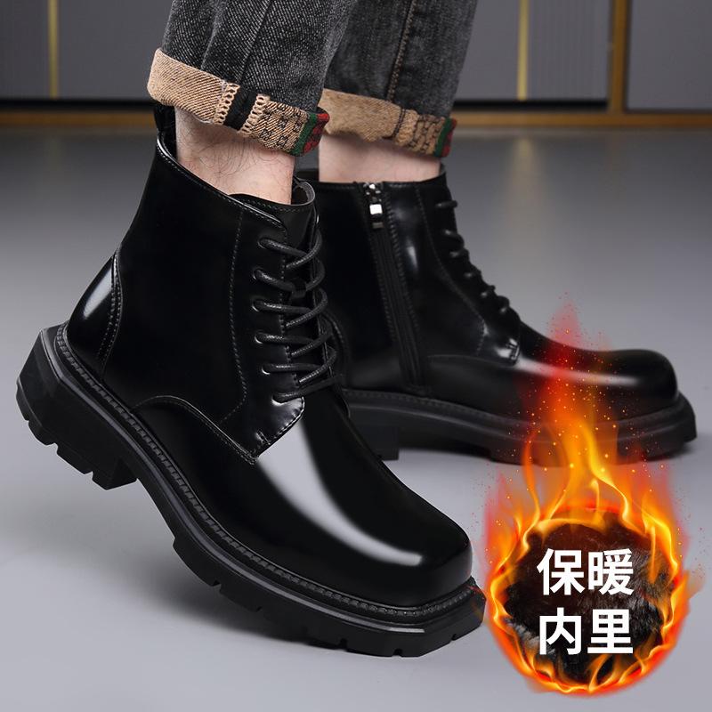 Winter Britischer Stil Erhöhte Plateau-Stiefel für Herren Mode Lässig Leder Designer Warme Baumwollschuhe Herbst Stiefeletten Herren
