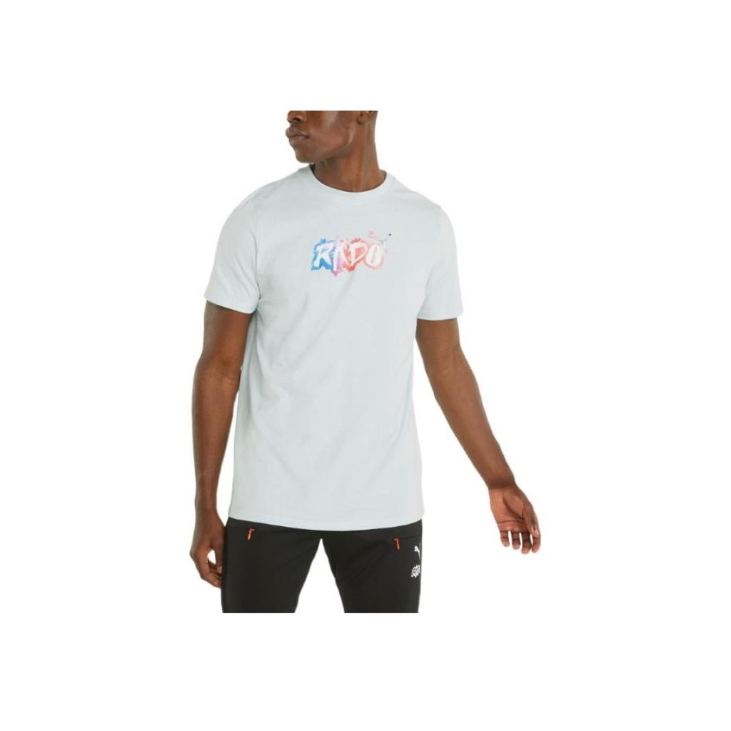 Puma Solid Color Letter Print Crew Neck Pullover Short Sleeve T-Shirt Men Tops Blue 533976-04