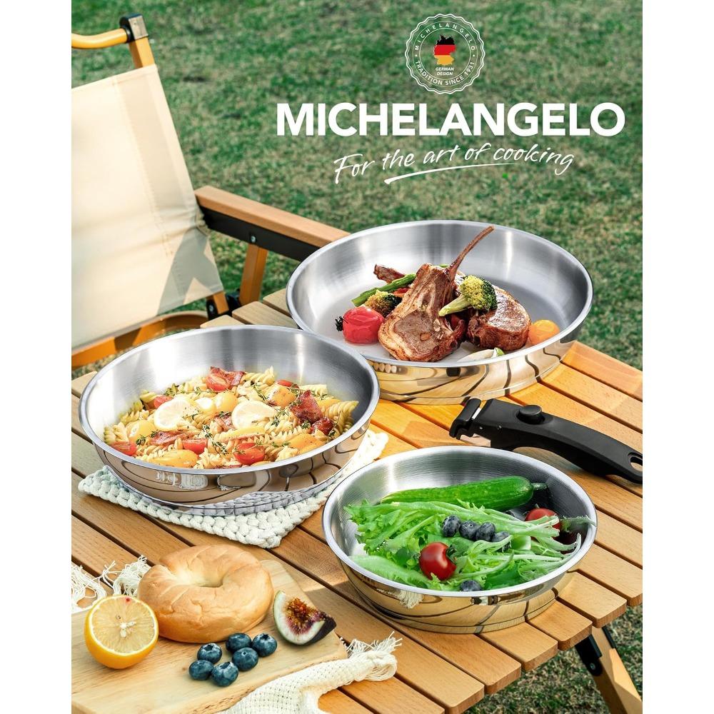 MICHELANGELO Stainless Steel Non-stick Frying Pan Set Cooking Pans with Removable Handle Triply Base Stainless Steel Pan Set