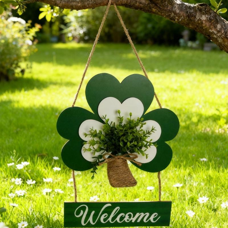 User Friendly Wood Shamrock Shape Welcome Plaque for . Patrick's Day Festival Decors with Easy Installation At Your Entrance