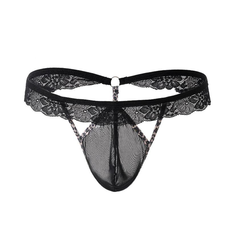 Sissy Lingerie Mens Lace See Through G-String Mini Pouch T-Back Thong Femboy Sheer Panties Sexy Girly Gay Crossdresser Underwear