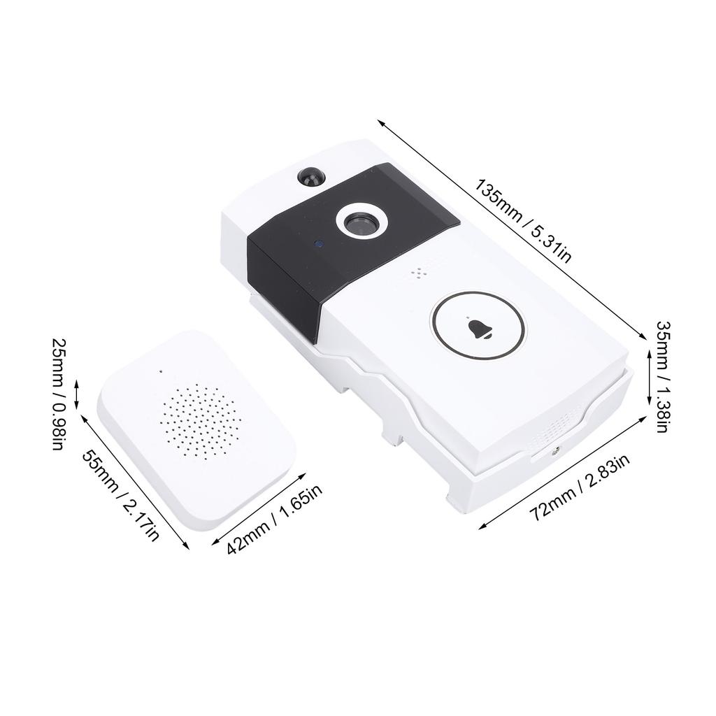 Smart Doorbell Camera HD Wide Angle 2 Way Sound Live Video Visual Doorbell 2.4GHZ Wifi