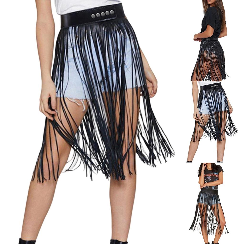 Long Tassel Skirt  Belt Gypsy Belt Adjustable Skirt  PU Leather Waist Belt