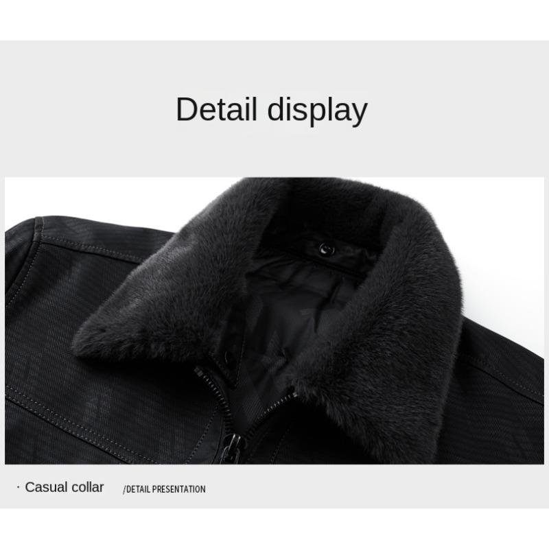 Nowa kurtka z prawdziwej skóry z kołnierzykiem polo dla mężczyzn w średnim wieku. Krótka, pogrubiona kurtka puchowa z owczej skóry. White Duck down Tide