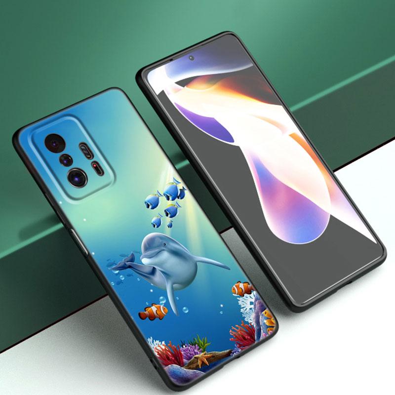 Ocean Golphin Dance Skaczące Etui na Telefon Dla Xiaomi Mi A2 8 9 SE Note 10 10T 11 12 Lite 9T 11T 12S 12T Pro A3 6X 12X Czarne Etui