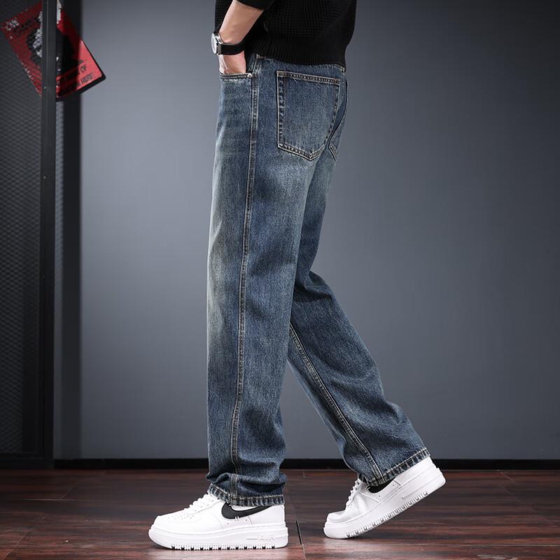 Jie Leinuo Men's Loose Straight-Leg Washed Jeans