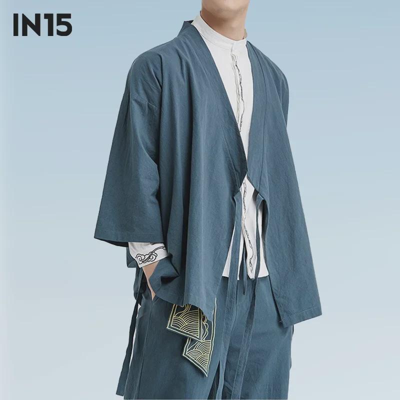 Men's Zen Buddhist Hanfu: Cotton & Linen Taoist Robe, Three-Quarter Sleeve, Spring/Autumn Ancient Style Tea Jacket