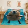 Kawaii Lazy Capybara Cartoon Flannel Blanket Soft Throw Blanket for Bedroom Living Room Bed Travel Camping Picnic Nap Cover Gift