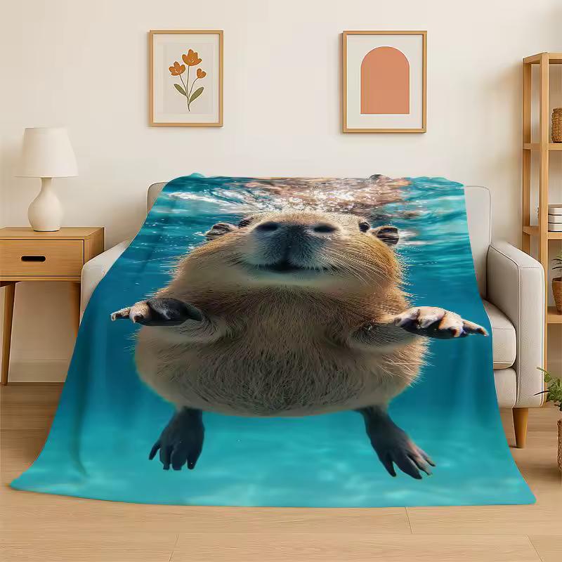 Kawaii Lazy Capybara Cartoon Flannel Blanket Soft Throw Blanket for Bedroom Living Room Bed Travel Camping Picnic Nap Cover Gift