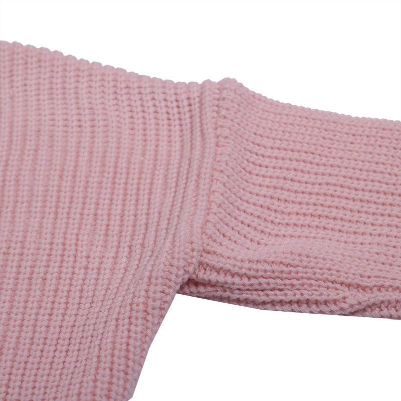 European Style V-neck Crossover Open Back Knitwear Sweater - Solid Color Women's Pullover Outerwear Base Layer