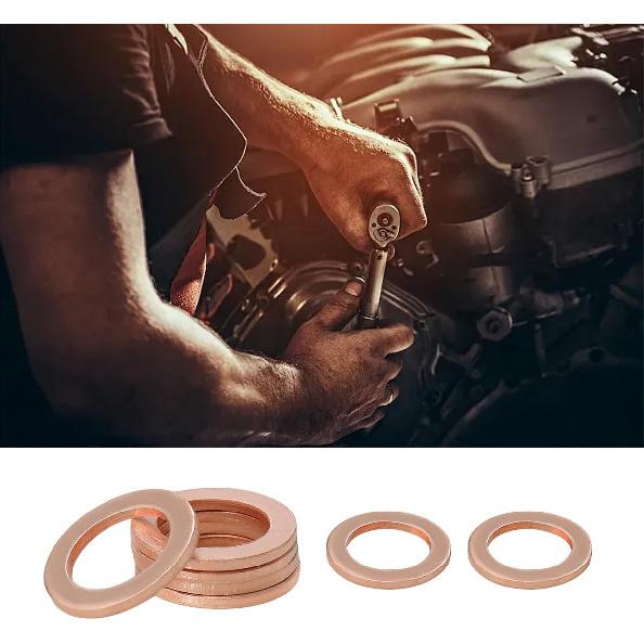 Povtii 15PCS Oil Drain Plug Gasket, 14mm Copper Oil Crush Washer Compatible with OEM PN Part 007603-014106, Car Accessories for Oil Drain Plug Washer