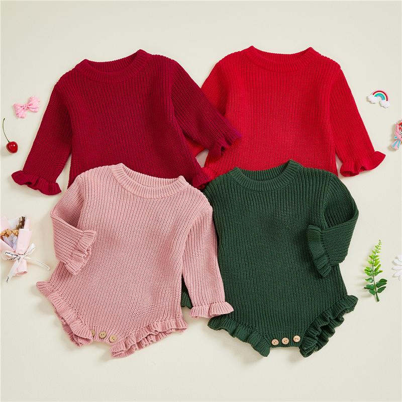 Neugeborenes Baby Mädchen Junge Pullover Strampler Baumwolle Weich Gestrickt Overall Einfarbige Warme Herbst Winter Weihnachten Kleidung