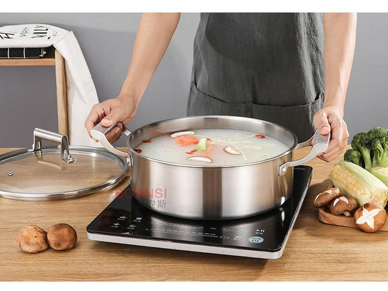 304 Stainless Steel Hot Pot: Three-Layer Thickened Soup & Frying Pan, Large Capacity Household Cookware