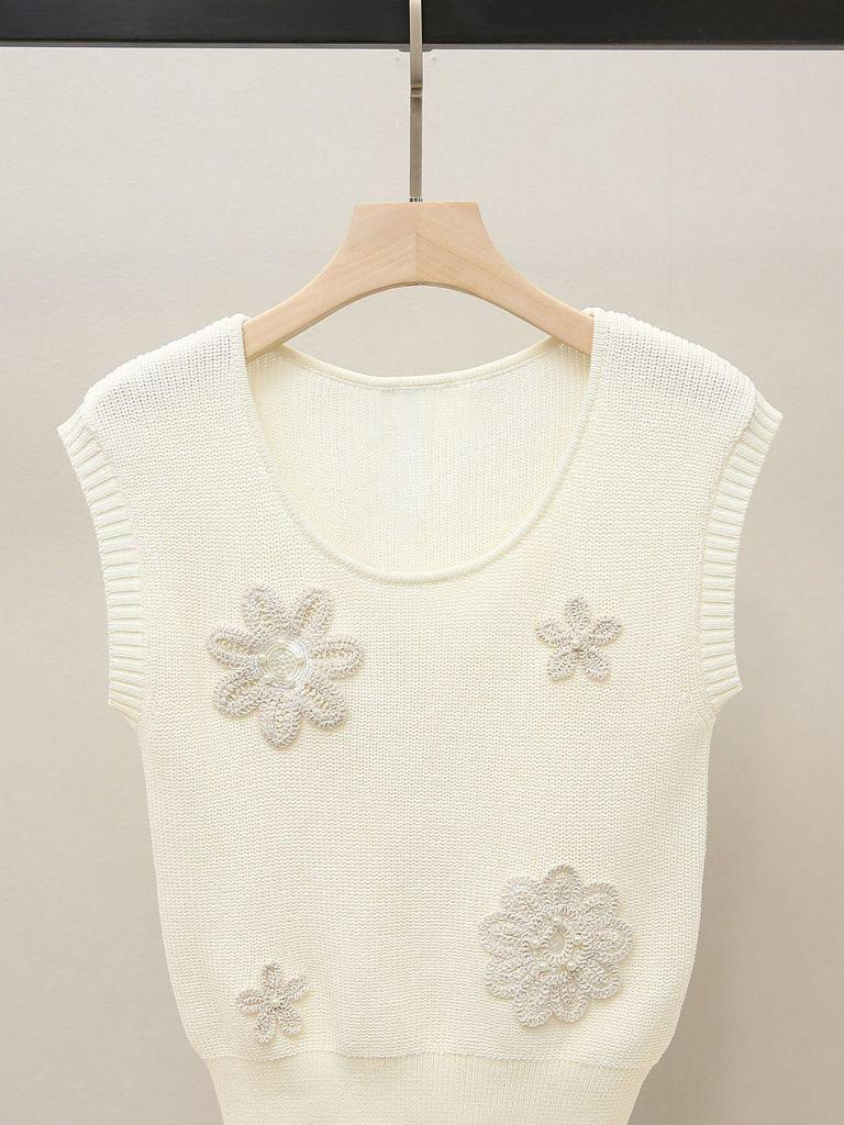 Autumn Sweet French Embroidered Sleeveless Women's Knitted Vest