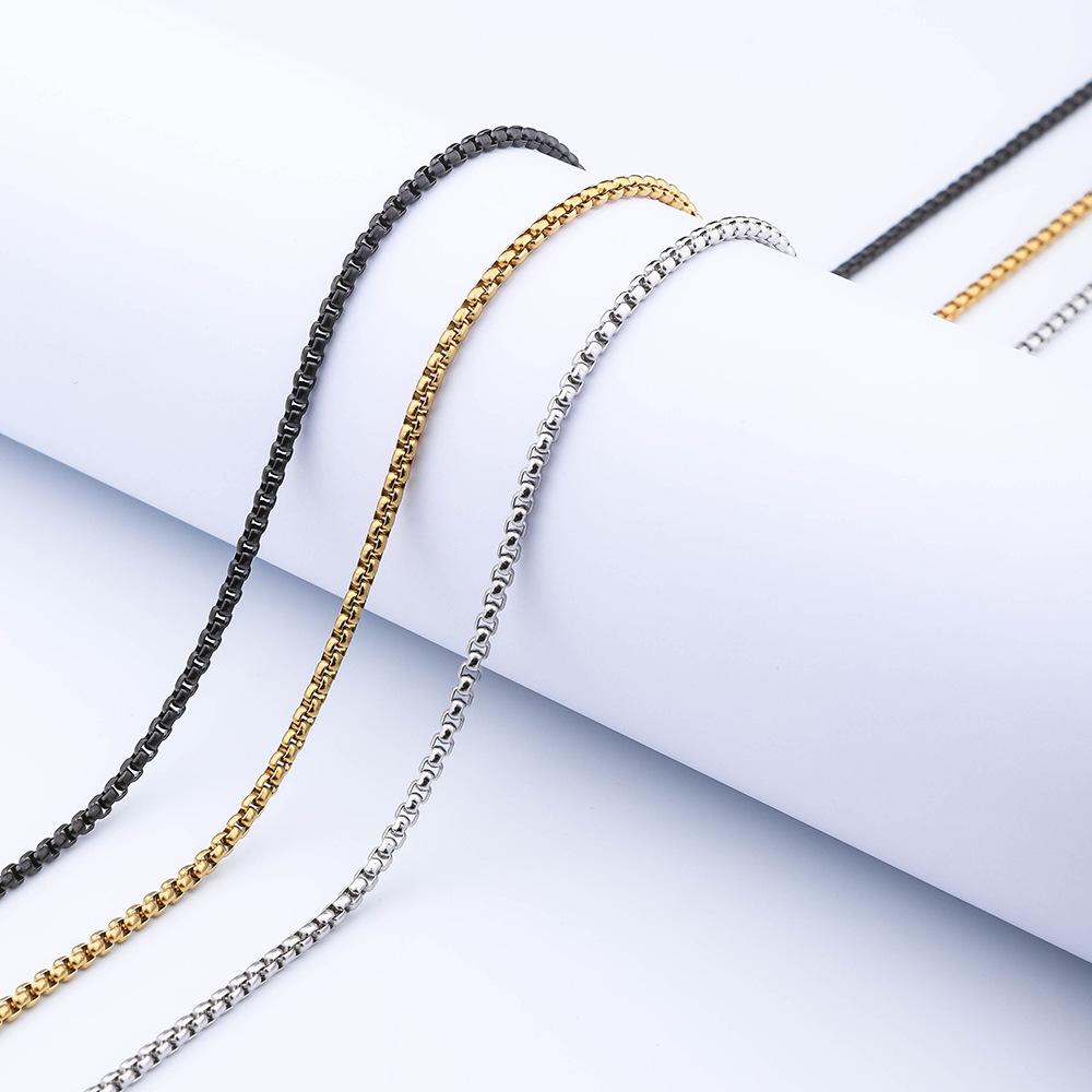 Stainless Steel Square Box Chain Necklace For Men Women Retro Black Gold Silver Color Choker Metal Jewelry DIY Accessories