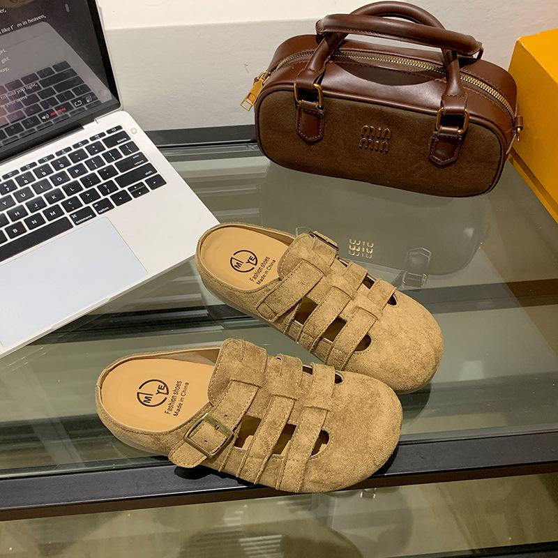 Boken Baotou Slippers Women's 2025 New Spring and Summer Hollow Breathable Retro Fashion Versatile Lazy Muller Sandals