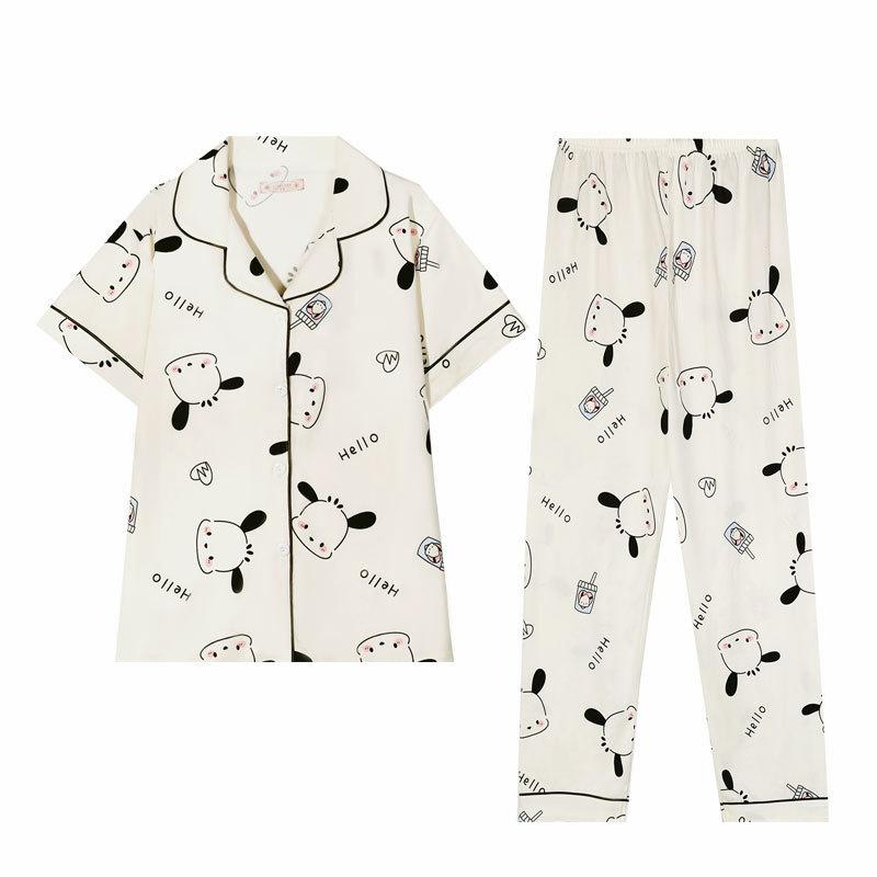 Cute Pacha Dog Pajamas Female Cartoon Fresh Age-reducing Wind Short-sleeved Trousers Spring and Autumn Loungewear Large Size Two-piece Set