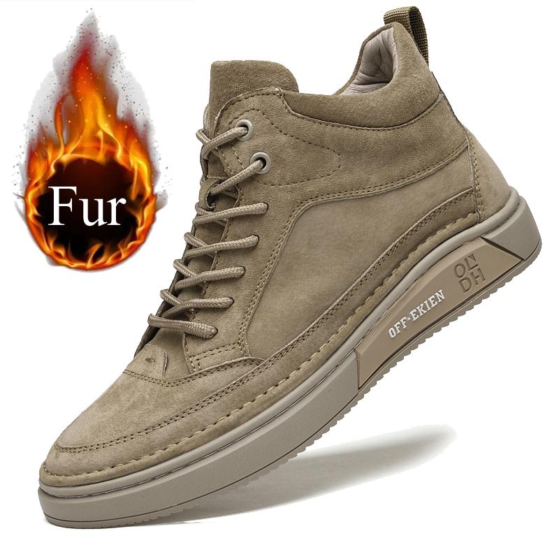 Winter Cow Suede Lace-up Desert Boots Comfort Outdoors Sneakers Ankle Boot Casual Shoes Men Plush Warm Soft Sole Cowboy Boots