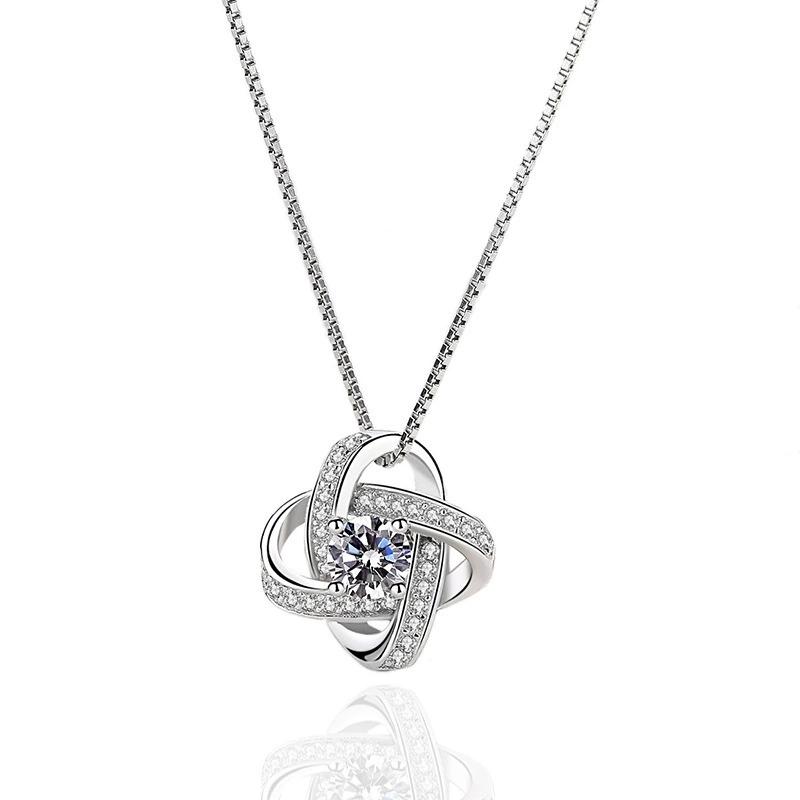 LT-199 Fine Pendant Necklace S925 Sterling Silver Clover with Zircon Short Korean-style Fashion Jewelry
