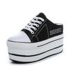 Fashion 11CM Autumn Summer Casual Shoes Women's Fashion Breathable Canvas Spring Women Slippers Round Head Lace Up Platform Women Shoes