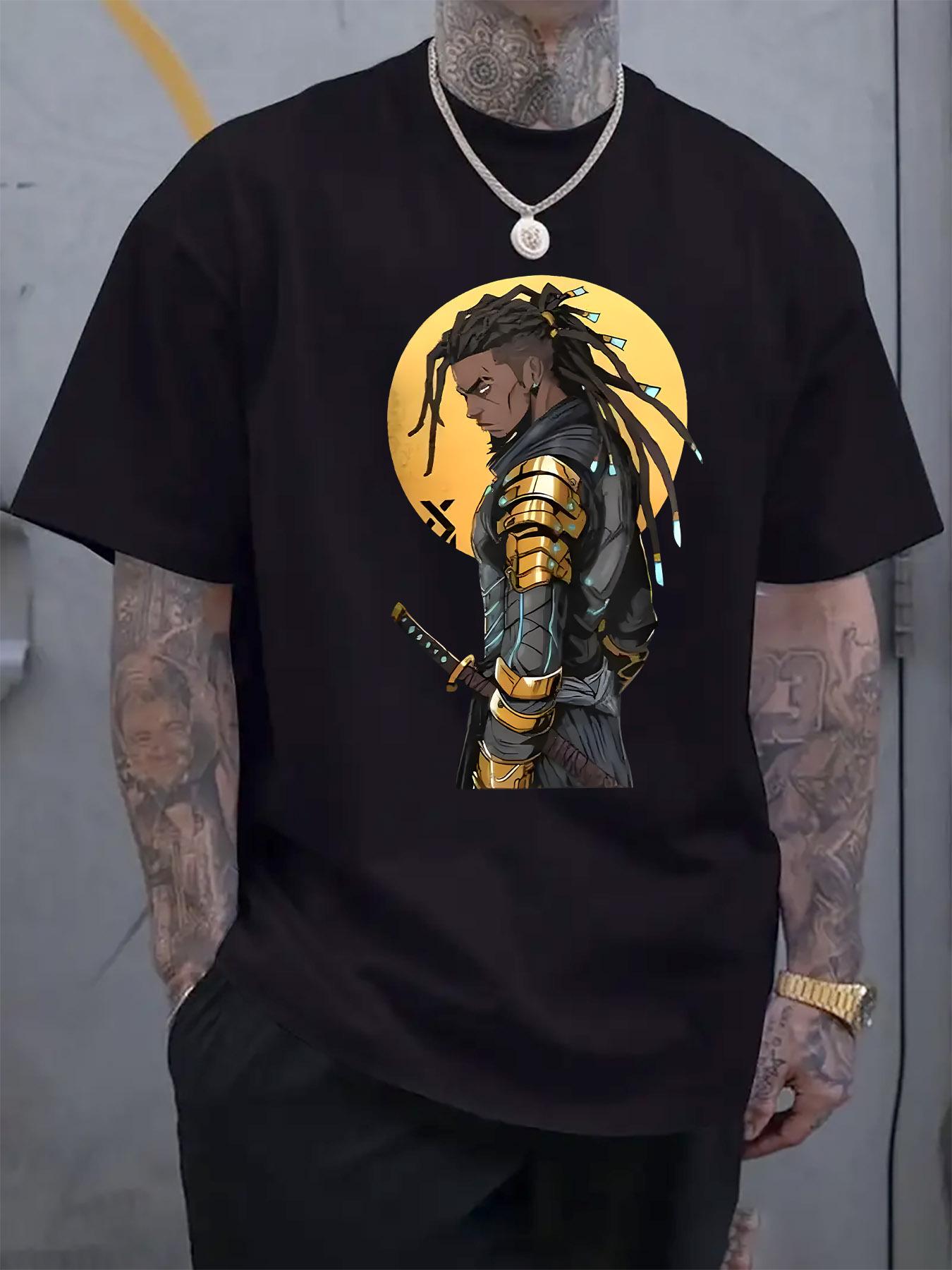 Casual Graphic T-shirt - Black Samurai Warrior Print XXXXL