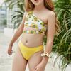 Mädchen süßer schulterfreier Bikini mit Sonnenblumen-Aufdruck, zweiteiliger Badeanzug