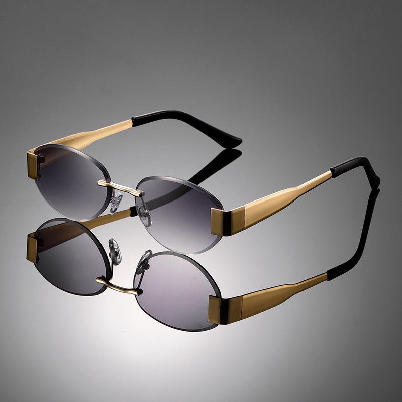 Unisex Gradient Frameless Metal Sunglasses with Cut Edges – Trendy 8090 Round Frame