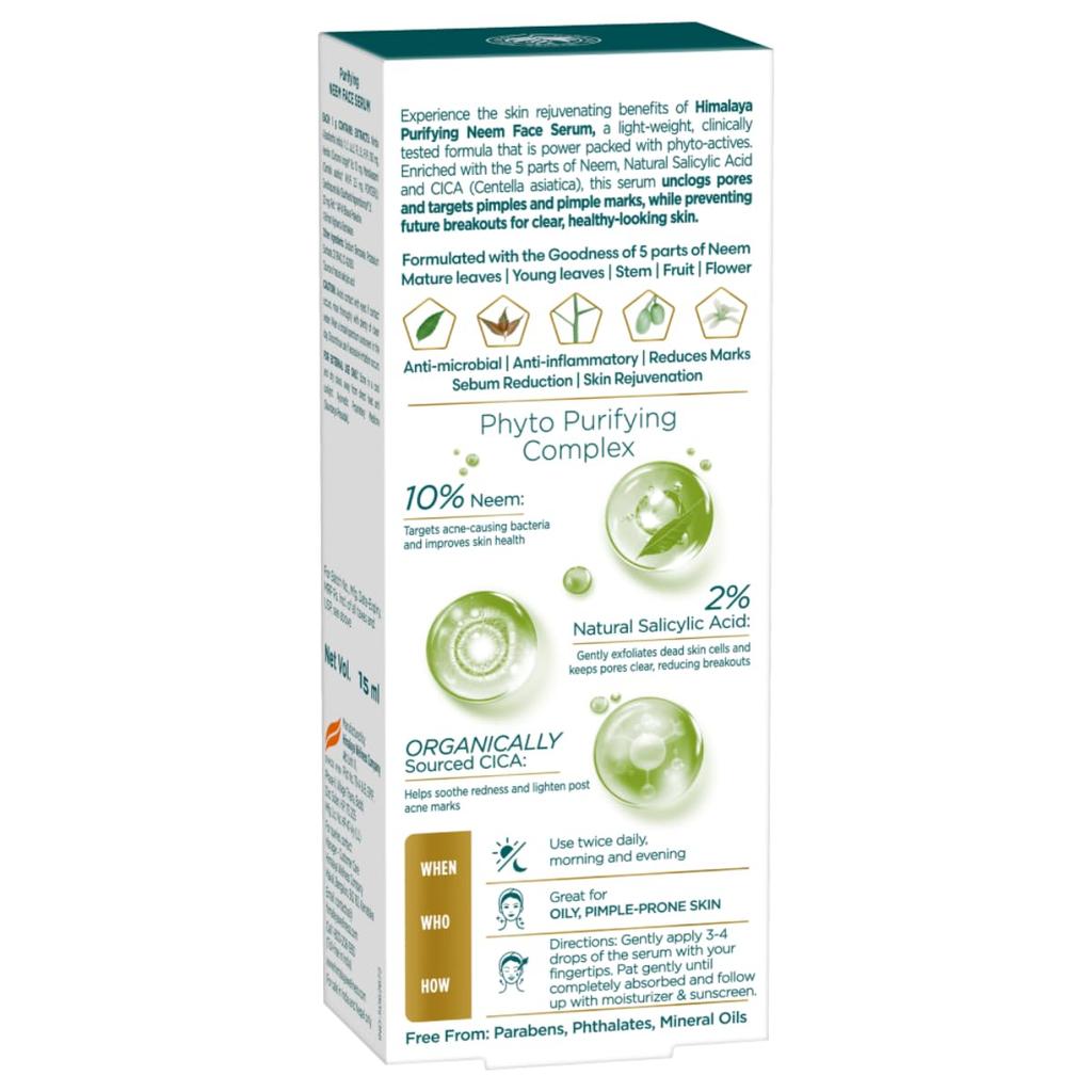 Himalaya Purifying Neem Face Serum 15ml Pack of 1 | 2% Salicylic Acid with Cica for Clear Skin