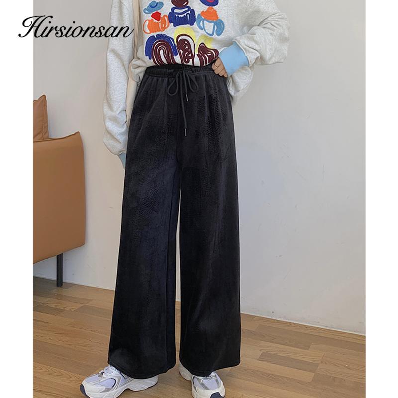 

Hirsionsan осень-зима свободные модные мягкие прямые брюки женские повседневные однотонные элегантные широкие брюки женские простые брюки для похудения с высокой талией