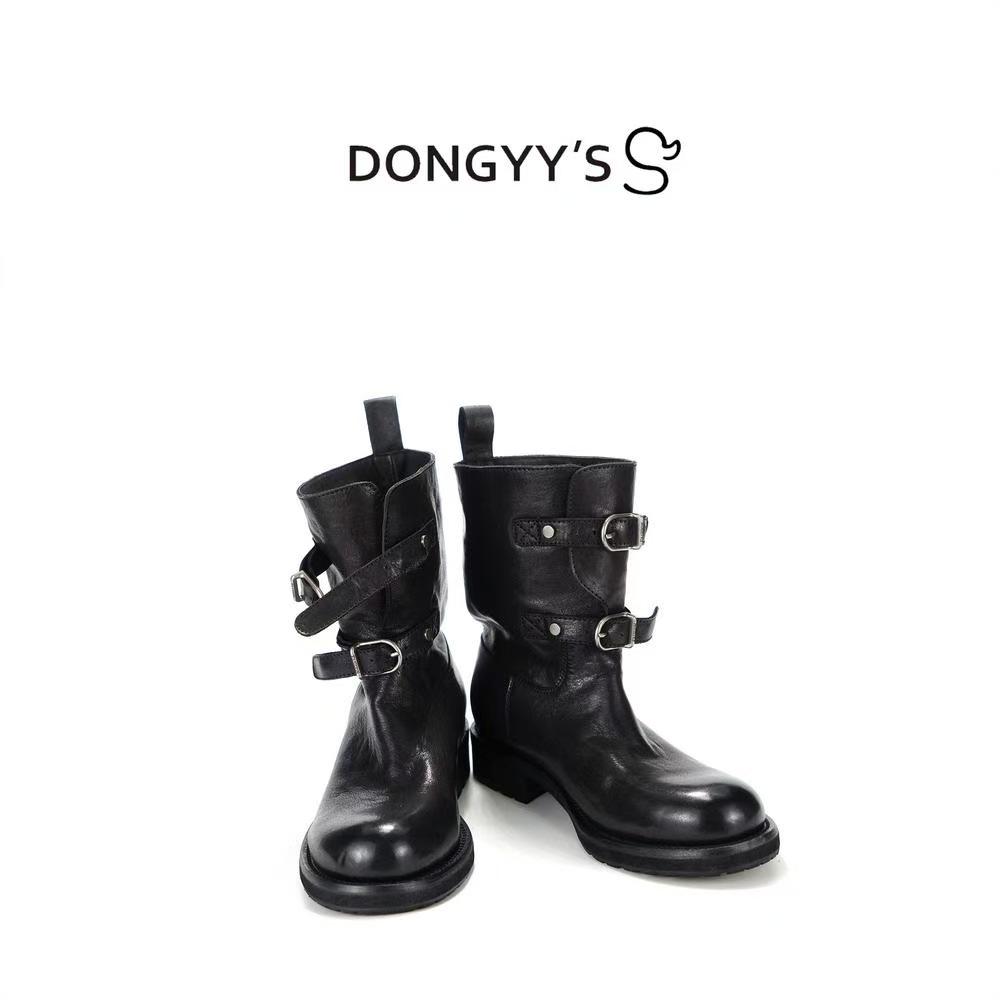 Sheepskin version~ retro versatile double-breasted short boots women's 2025 autumn new sleeve round head thick heel thick-soled knight boots