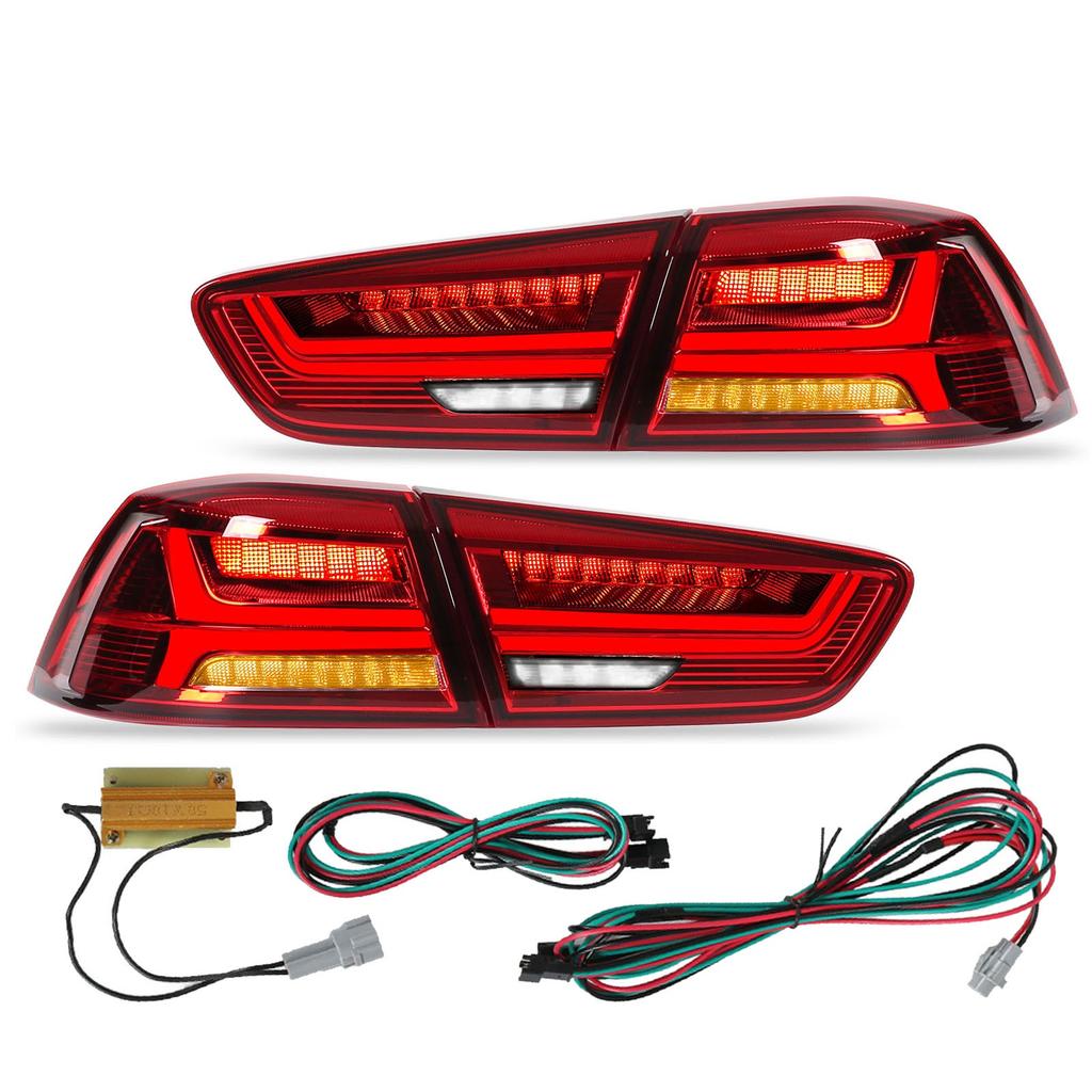 Full LED Dynamic Tail Lights Smoke Lens With Welcome Light Replacement for Mitsubishi Lancer Evo X 2008‑2017