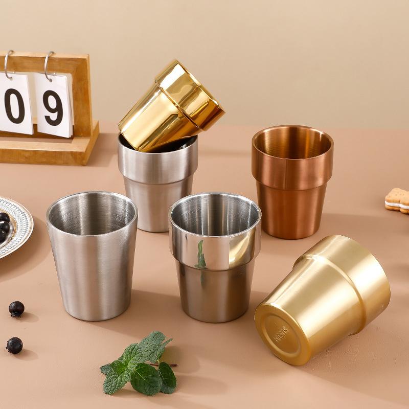 201Stainless Steel Cold Water Drinks Stackable Cup Double-Wall Beer Anti-Scalding Anti-Fall Cups Milk Mugsfor Kitchen Drinkware