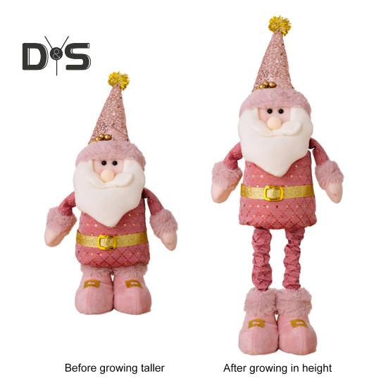 Christmas Plush Doll Telescopic Leg Elk Snowman Santa Claus Pink Doll Toy Desktop Figurine for Indoor/Outdoor Use Party Decor