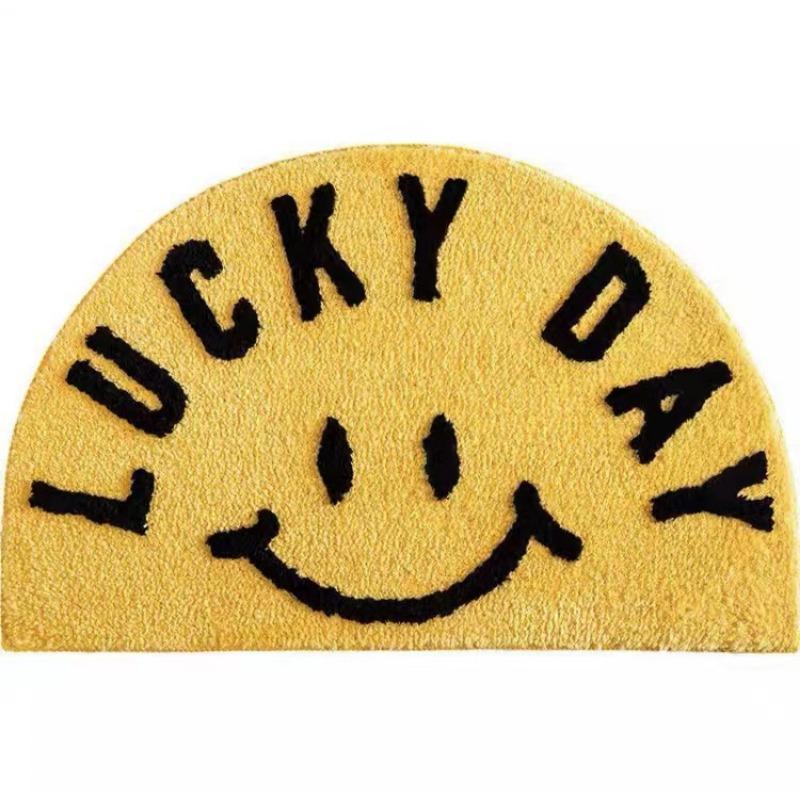 Cartoon Halfronde Smiley Gezicht Huishoudelijk Dik Imitatie Kasjmier Tapijt Antislip Absorberend Zachte Voetmat Entree Deur Vloermat 50 * 80cm
