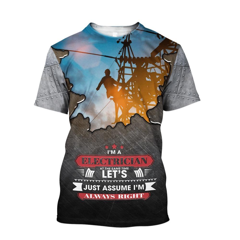 Módní tričko s 3D potiskem pro muže Elektrikář Uniforma Volný čas Tričko s výstřihem do O Vintage Hip Hop Harajuku Topy s krátkým rukávem