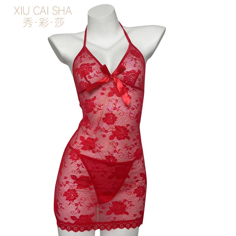 Sex lingerie red pure desire suspender nightdress sexy lace perspective temptation bed free pajamas small chest uniform