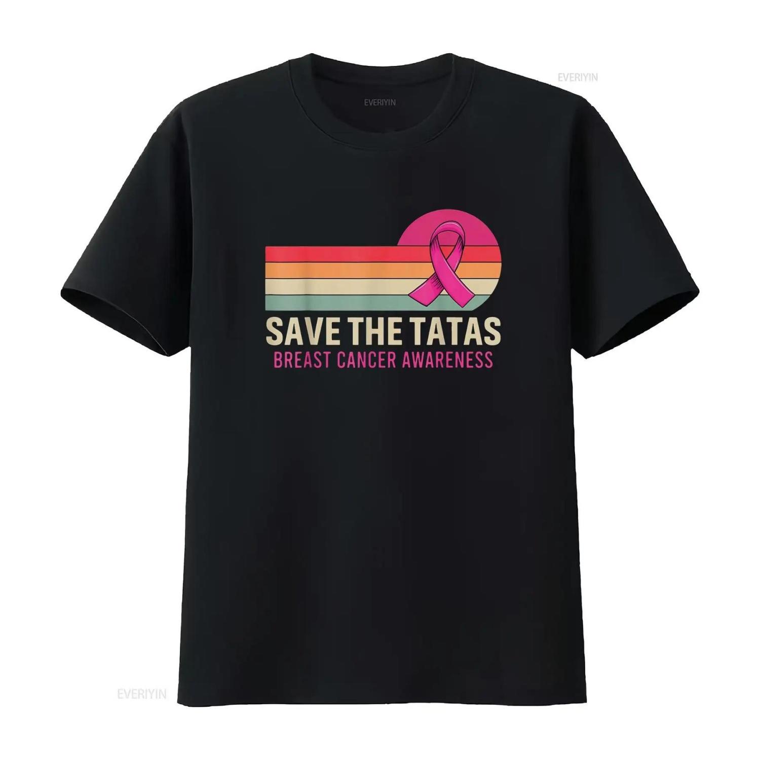 

Womens Retro Vintage Save The Tatas Breast Cancer Awareness Ribbon T Shirt Black 2X Large Vintage Washed Casual Breathable S чёрный