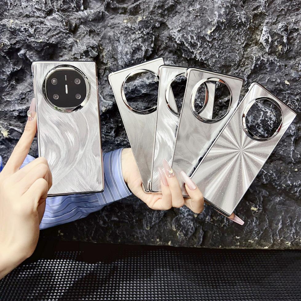 Colorful Galvanized Silver Border Aurora Feather Yarn Phone Case For Huawei Mate X6 huawei mate x5 x3 Camera protect Cover