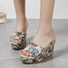 2025 Women Shoes Fashion Shoes Casual Flip Flops Summer Vintage Floral Print Peep Toe Wedge Slippers 35-42
