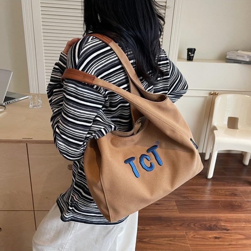 Canvas Bag Women's Large-capacity New Summer Versatile Casual Simple Shoulder Shopping Bag College Bag