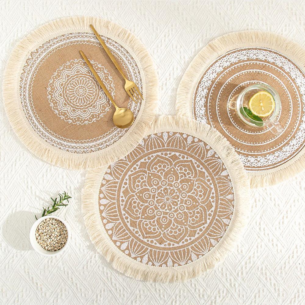 1Piece Cotton And Linen Round Placemats Boho Woven Place Mats Heat Resistant Place Mat Dining Room Table Decor Mats