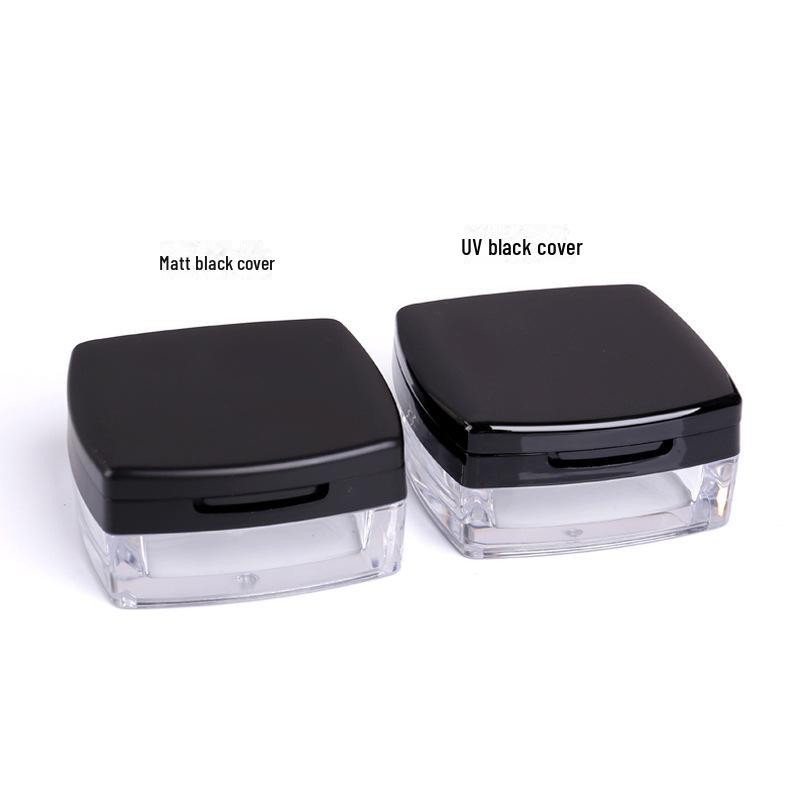Matte Black Loose Powder Box with Mirror – 6g, Square Flip Cover, Transparent Cosmetic Container