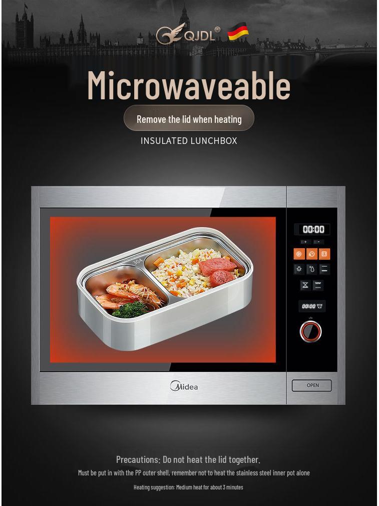 304 Stainless Steel Insulated Double-Layer Lunch Box for Microwave, with Compartments - Ideal for Students and Office Workers.