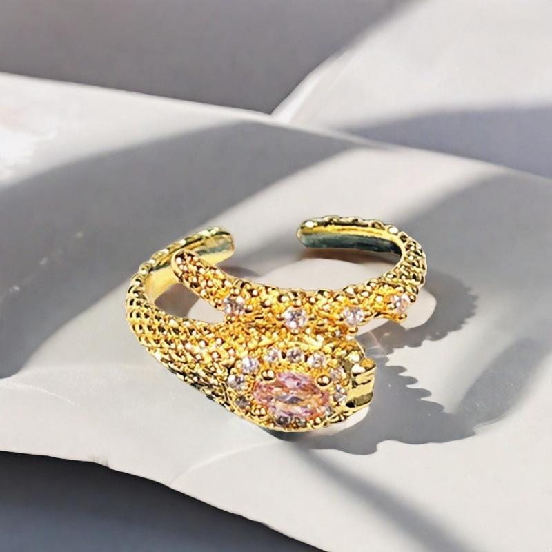 Sweet Girl Heart Pink Love Zircon Crown Open Ring Niche Design Light Luxury High Sense Fashion Ring