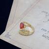 Korea Fashion Leaf  Yellow Gold Plated Red Zircon Love Ring Elegant Women Party Opening Ring Luxury Accessories