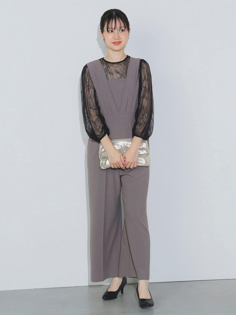 Beams Heart Women's Lace Jumpsuit in Grey and Black, One Size