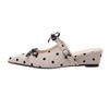 Polka dot bow pointed head bag head half slippers women's spring and summer outer wear feeling wedge heel single shoes