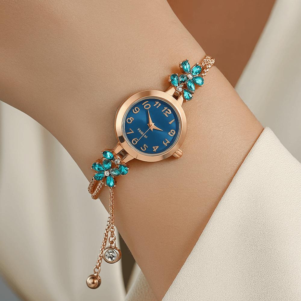 Blumenquarz Armbanduhr Damen Armbanduhr Elegante Strass-Quarzuhr Für Geschäftliche Anlässe