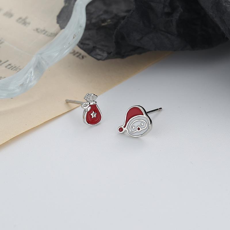 Guten Maugen Santa Cat & Geschenktüte Asymmetrische Ohrringe - Niedlich, Kreativ, Süß, Tropfglasur-Design